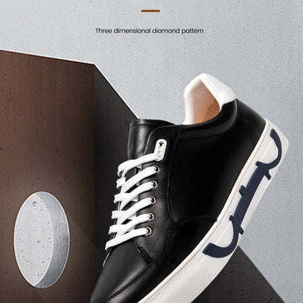 Men Casual Shoes Luxury Brand Leather Flat Shoes Black White Flat Breathable Massage Comfortable Casual Sneakers