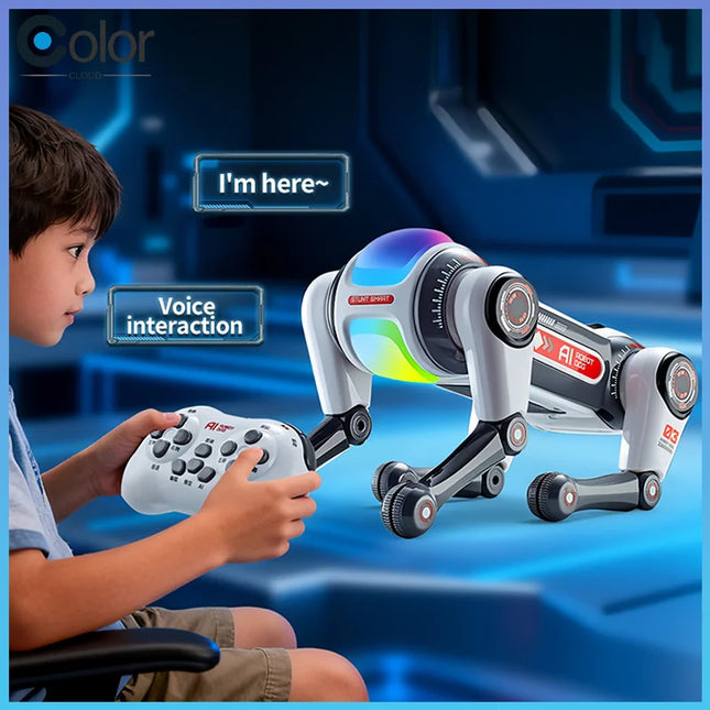 Stunt Smart Remote Control Robot Dog AI Voice Controlled Dual Remote Programmable Flip Stunt Interactive Toy For Boys Kids
