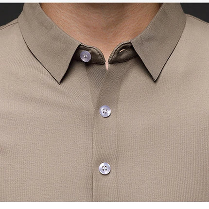 Minglu Mulberry Silk Men's Polo Shirts Luxury Long Sleeve Solid Color Golf Male T-shirts Spring Autumn Business Casual Man Tees