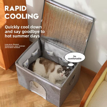 Portable Foldable Pet Cooling House Hot Summer Cool Cat Nest with Homemade Ice Bag Air Conditioning System for Cats