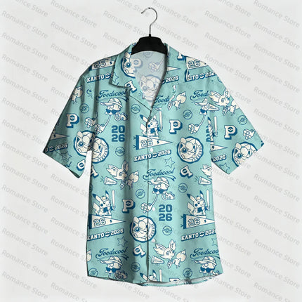Poke-mon Kanto 2026 Hawaiian Shirt Men Women Shirt Pikachu Anime Summer Beach Button Up Casual Short Sleeve Kids Shirt Tops