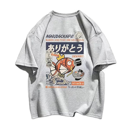 Parent-child T-shirt Pokémon King Carp Print Street Summer 2025 Casual Cotton Top Japanese Urban Style Daily Short-sleeved Top