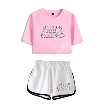 Fashion Youthful Print Diabolik Lovers Short Sleeve Sexy Shorts+lovely T-shirts Dew navel Pretty Girl suits Two Piece Set
