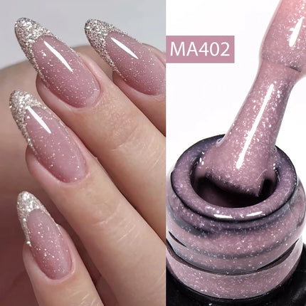 MEET ACROSS 7ml Jelly Nude Shimmer Rubber Base Gel Glitter Pink Purple UV/LED Nail Art Vernis Gel Polish for Manicure Nails DIY