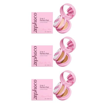 2 in 1 Air Cushion Powder Concealer Foundation Light Natural Long Lasting Oil-Control Waterproof Makeup Foundation Base Cosmetic