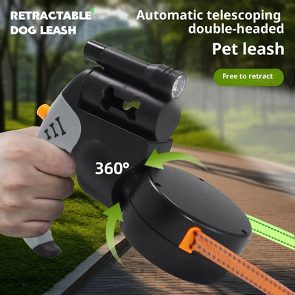 Double-Headed Retractable Dog Leash - Bone Pattern 5M Rope for 2 Dogs, Tangle-Free Outdoor Walking Supply (CE Certified)