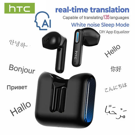 HTC NE49 TWS Wireless Earbuds Bluetooth AI Translator ENC Noise Cancelling 40H Battery Touch Control Stereo Sports Headphones