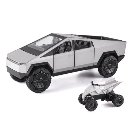 1:24 Cybertruck Model Silver Pickup Truck Diecast Metal Toy Cars with Sound and Light for Kids Age 3 Year
