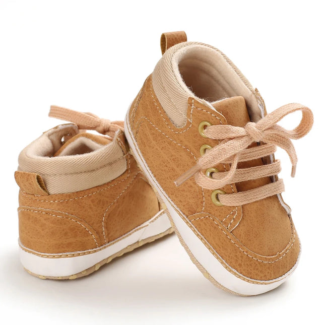 Spring and Autumn High Top With PU Anti Slip Baby Shoes 0-1 Year Old Baby Casual Sports Soft Soled Walking Shoes