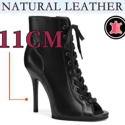 Women Heels Lace-up Black Apricot Boot Stilettos Jazz Dance Lady Shoes For Latin Dancing Outdoor Sexy Stilettos Natural Leather