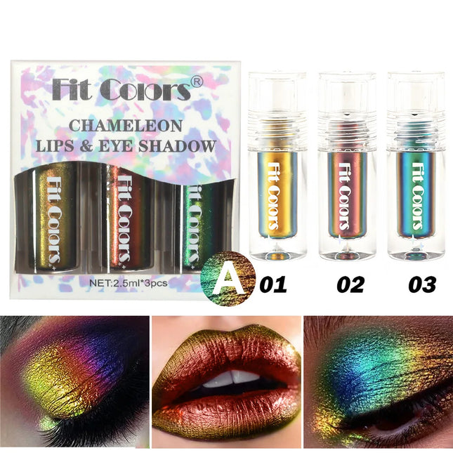 Glossy Metallic Eyeshadow Lipstick Set Liquid Glitter Pigment Optical Chameleon Face Beauty Makeup Cosmetic