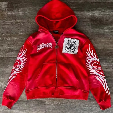 American Fashion New Skull Print Hoodie Women Y2K Vintage Rock Hip Hop Gothic Popular Casual Joker Plus Velvet Padded Sweater
