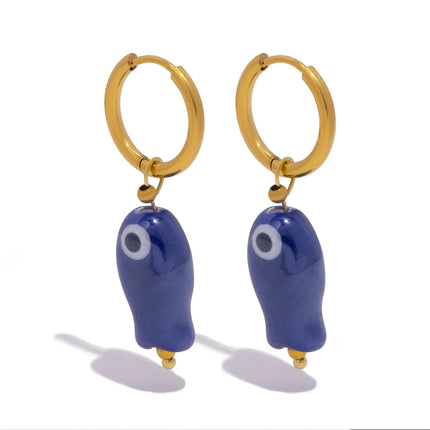 Stainless Steel Ceramic Fish Earrings for Women, Summer Dopamine Jewelry with Vibrant Colorful Pendant Hypoallergenic Gift