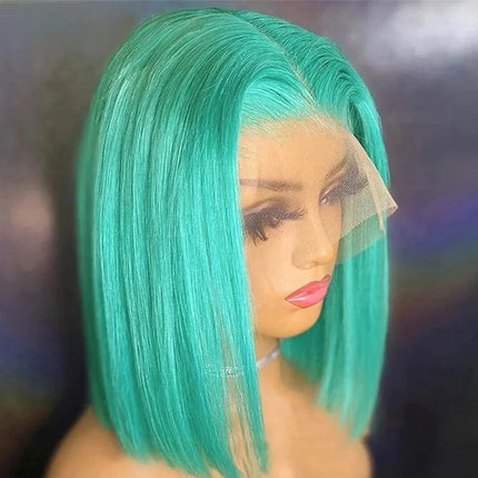 14inch Mint Green Short Bob Straight Hair Wig 13x4 HD Lace Frontal Synthetic  Preplucked  for Women drag queen