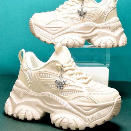 Women's Eva Solid Thick-Soled Heightening 7cm Fashionable Casual Vulcanized Shoes with Silver Butterfly Decorative Pendant Chain Shoe Accessories Light and Comfortable Soft-Soled Shock-Absorbing Non-Slip Women's Vulcanized Sh