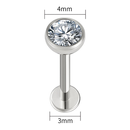 Right Grand ASTM F136 Titanium 18G/16G Threadless Push Pin Flat Back Stud 2/2.5/3/4mm CZ Cartilage Tragus Helix Nose Piercing