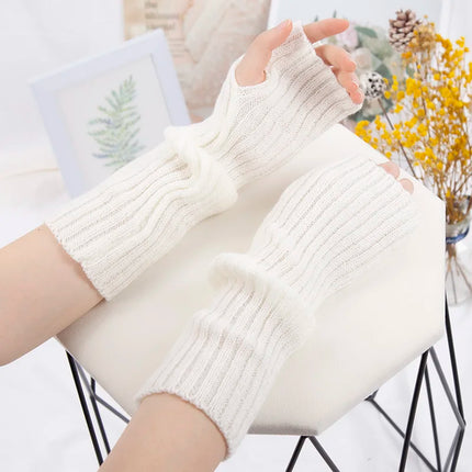 Long Fingerless Gloves Women's Mitten Winter Arm Warmer Kawaii Knitted Sleeve Soft Girls Anime Clothes Punk Gothic Lolita Gloves