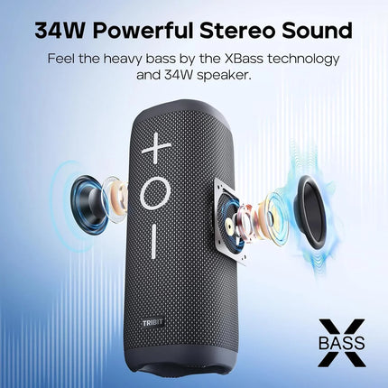 Tribit StormBox 2 Portable Bluetooth Speaker 34W Powerful Sound 360° Surround IPX7 Waterproof, 24-Hour Playtime for Camping