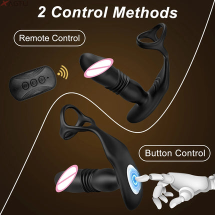 Wireless Remote Control Male Thrusting Prostate Massager 3 Moto Anal Plug Dildo Butt Plug Sex Toys for Men Telescopic Cock Ring