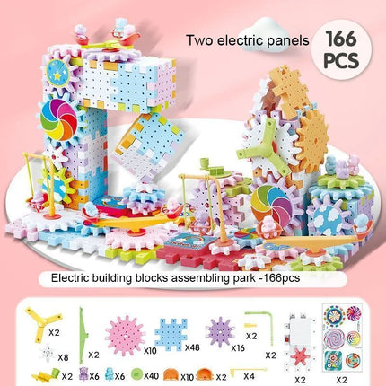 Electric Gear Building Toy Set Motorized Spinning Gears Set Gear Rail Car Big Building Blocks STEM Construction Toy Set