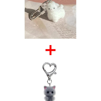 Fluffy Cute White Sheep Keychains Resin Mini 3D Animal Key Ring Holder Bag Charms Car Pendants Gift
