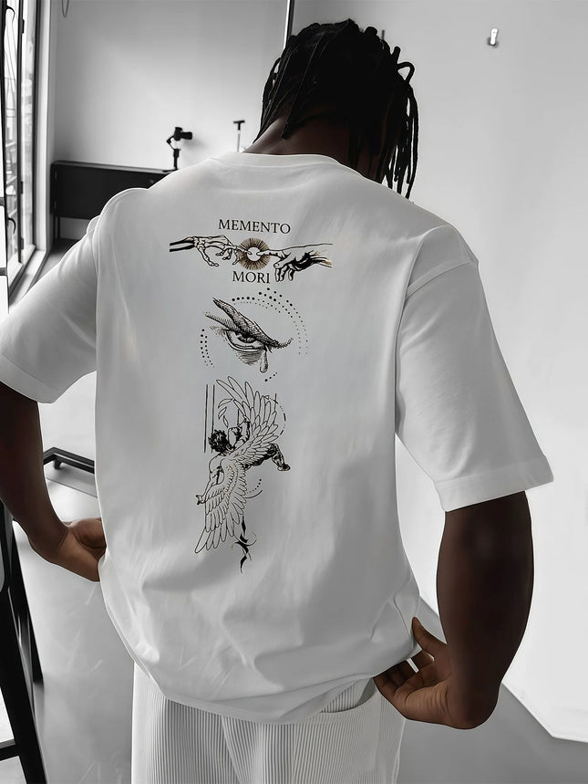 Summer New Men's Personalized Flower and Letter Printed Breathable and Comfortable Round Neck T-shirt Outdoor Casual Top