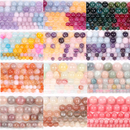 Natural Stone Beads Round Morganites Tourmalines Aquamarines Jades Quartzs Crystals Spacer For Jewelry Making DIY Bracelet