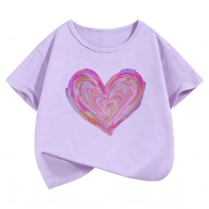 Artistic Love Heart Colorful Design Funny T-Shirts Printed Kids Children's T-shirt Boys Girls Summer Spring Casual Top Tee Shirt
