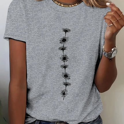 Women'S Casual Sunflower Print T-Shirt Short Sleeve Crew Neck Top Perfect for Summer Casual Wear Sunflower Graphic Tee