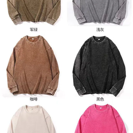 Y2K Fashion Men's Streetwear Black T-Shirt Autumn New Washed Cotton Vintage Solid O-Neck Long Sleeve T-Shirt For Men Techwear