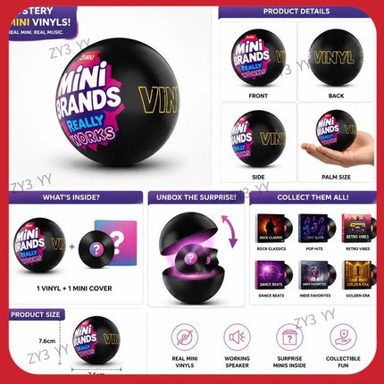 ZURU Mini Brands Really Works Vinyl Capsule Blind Box Unbox Music Vinyl Playset Fully Working Miniature Record Player Mini Vinyl