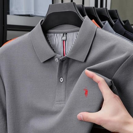 100% pure cotton men's breathable short-sleeve T-shirt, high-end luxury brand embroidered loose casual summer business polo shirt