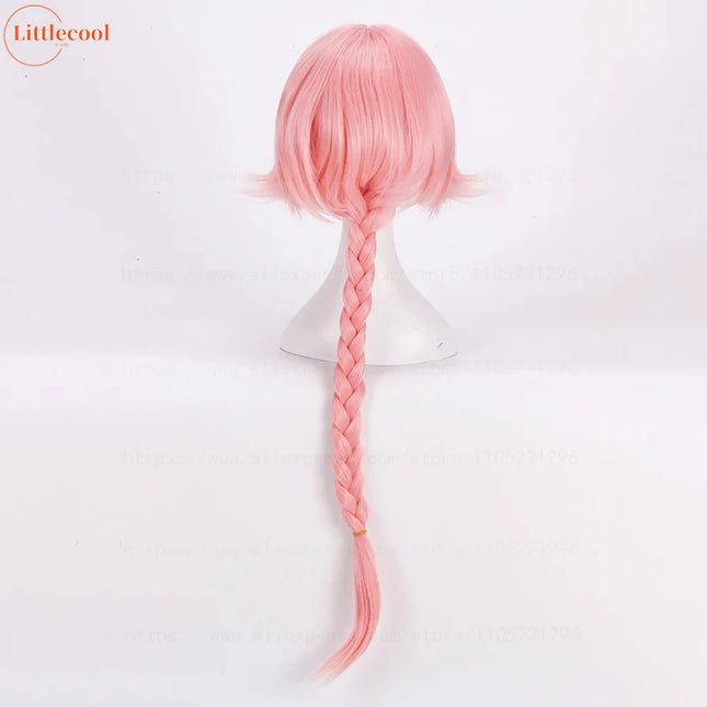 High Quality Anime Astolfo Cosplay Wig 80cm Long Pink Mix White Braided Heat Resistant Synthetic Hair Wigs Wigs + Wig Cap