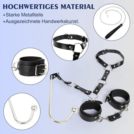 Adult Anal Plug Hook Bondage Kits with Adjustable Handcuffs Collar Neck Restraint Costumes for Couple BDSM Cosplay Game Sex Toys