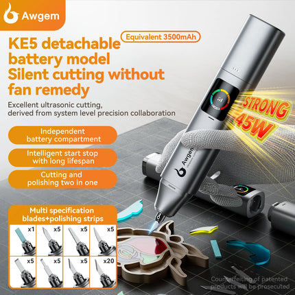 Awgem KE5 Handheld Ultrasonic Cutter Ultrasonic cutting knife DIY Electric Carving Tool for Plastic/Resin/3D Printing/Textile