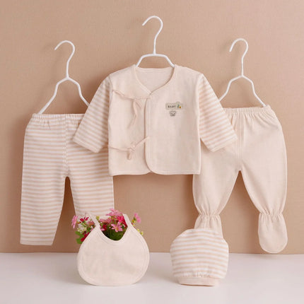 5Piece Sets Spring Baby Girl Boy Clothes Casual Cartoon Cute Print Long Sleeve Cotton Tops+Pants+Hat Newborn Hospital Set