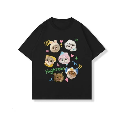 Kittens Avatar Blouse Women's T-shirt Female Y2k Clothes Girls Kawaii Tops House Pet Print Streetwear Cute Cat Graphic Clothing