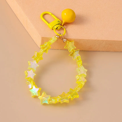 Fashion Colorful Handmade Star Beads Bracelet Bell Keychain for Car Key Women Men Handbag Pendant Keyrings DIY Jewelry Gifts