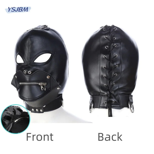 YSJBM Exotic Headgear with Fetish Fully Enclosed Restraint Lockable Zipper Mask Hood for Couple BDSM Bondage Flirting Sex Toys