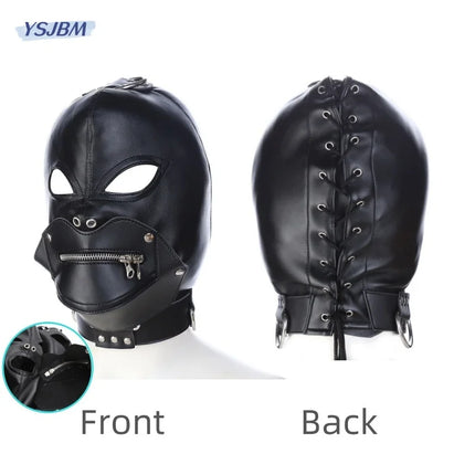 YSJBM Exotic Headgear with Fetish Fully Enclosed Restraint Lockable Zipper Mask Hood for Couple BDSM Bondage Flirting Sex Toys