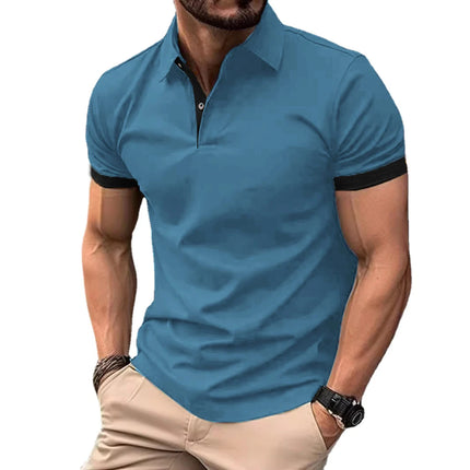Summer Men Polo Shirts Men Short Sleeve Shirt Contrast Color Lightweight Streetwear Casual Lapel Collar Tops