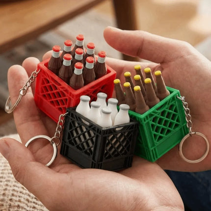 3D Printed Soda Crate Clicker Keychain Funny Plastic Drink Carrier Keyring Lifelike Novelty Squeeze Fidget Backpack Pendant