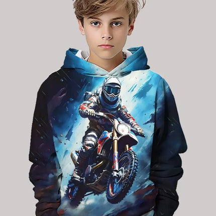 Child Sweatshirt Boys' Fashion Motocross Racing 3D Printed Casual Hoodie Long Sleeve Polyester Sport Tops Pullover Kids Clothes