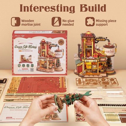 Robotime Wooden Music Box Christmas Dream Gift Factory 3D Wooden Puzzles Wooden Model Kits Build Best Gifts for Adults