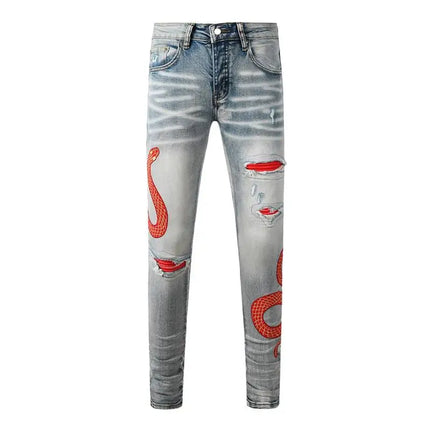 Fashion Americans Brands Men's Jeans Luxury Streetwear Holes Long Trousers Quality Male Stretch Slim Pants Skinny Trousers
