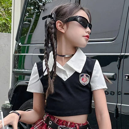 1pc 2026 new summer street American children set teenager Girls Clothes blouse shirt or checked JK pleated Skirt 4 8 10 12 Year