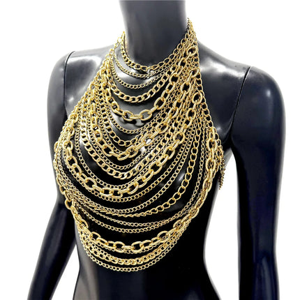 Summer Women Metal Chain Tank Top Sexy Hollow Out Backless Deep V Neck Halter Neck Crop Top Rave Party Nightclub Camisole New