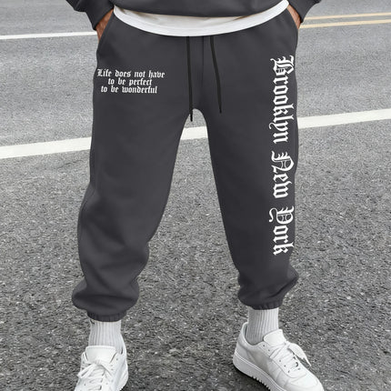Men's Aesthetic NYC Life Slogan Art Print Sweatpants Elastic Waist Joggers Cozy Daily Hip Hop Street Fashion Bottoms