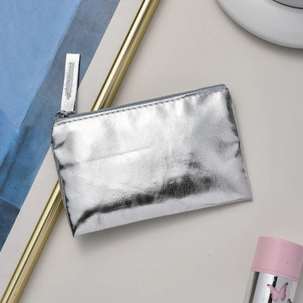 Silver Gold PU Leather Coin Purse Wallet Simple Fashion Waterproof Coin Bag Portable Card Holder Key Coin Earphone Pouch