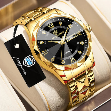 PAAZOMU Men's Wristwatch Top Brand Luxury Waterproof Luminous Date Week Men's Watches Stainless Steel Quartz Men's Watch Male reloj